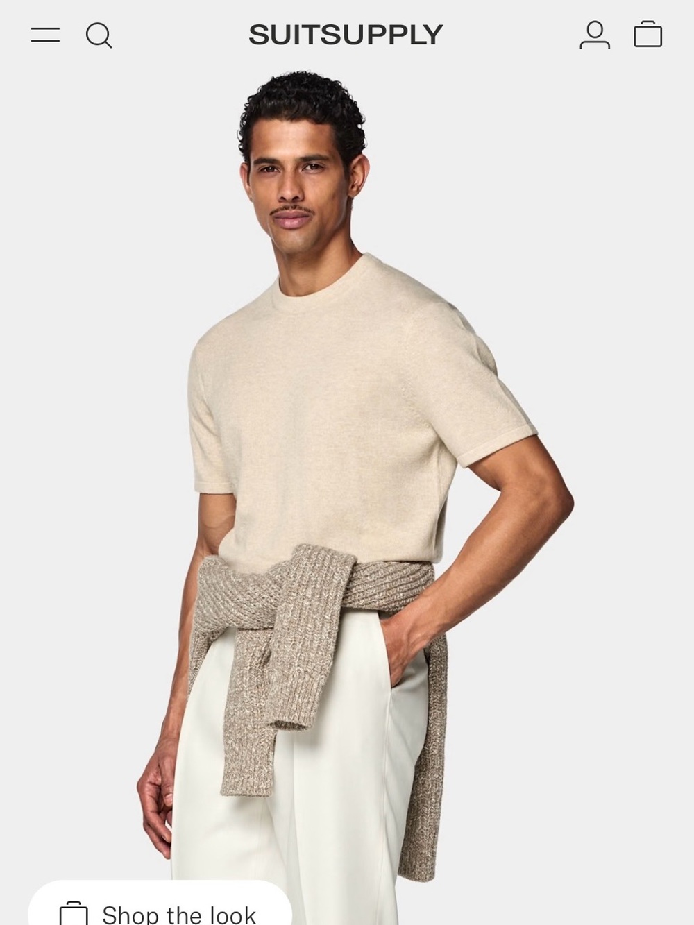 Suitsupply Cream Knit Short Sleeve Crew Top